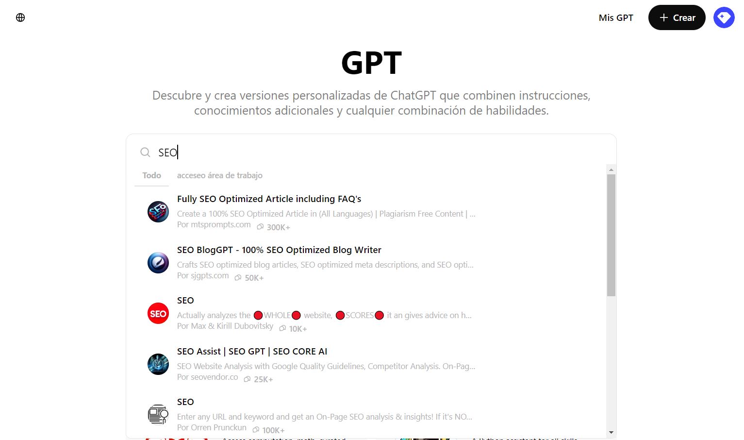 Chats personalziados de GPT de SEO